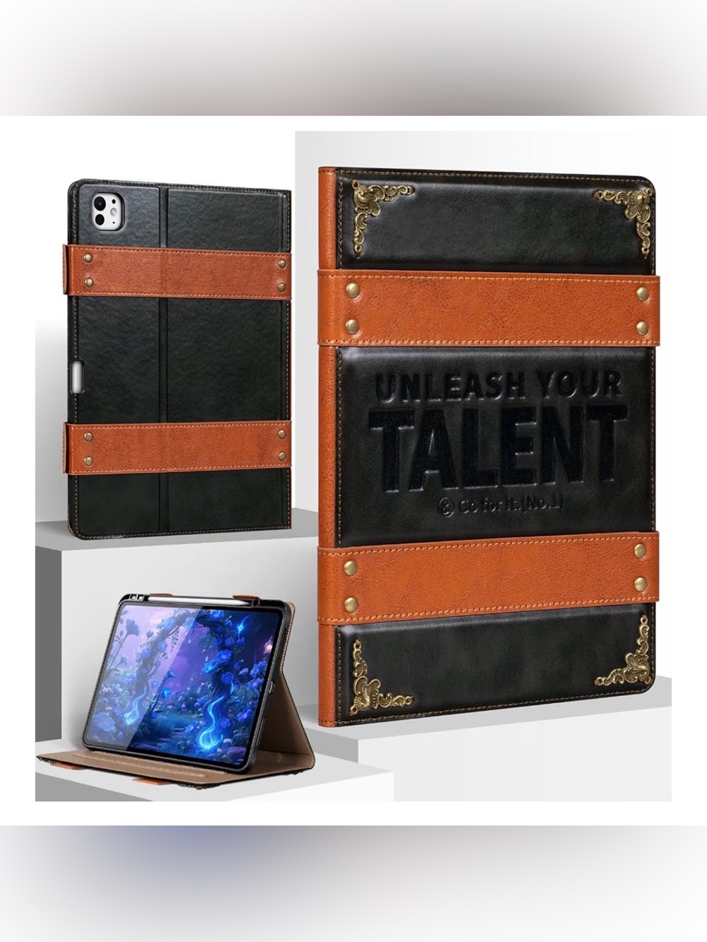 Black & Brown Leather Tablet Folio Case - iPad Pro 13 inch